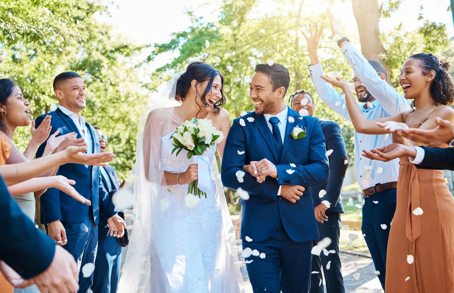 Couple Walking Down the Aisle after Getting Married